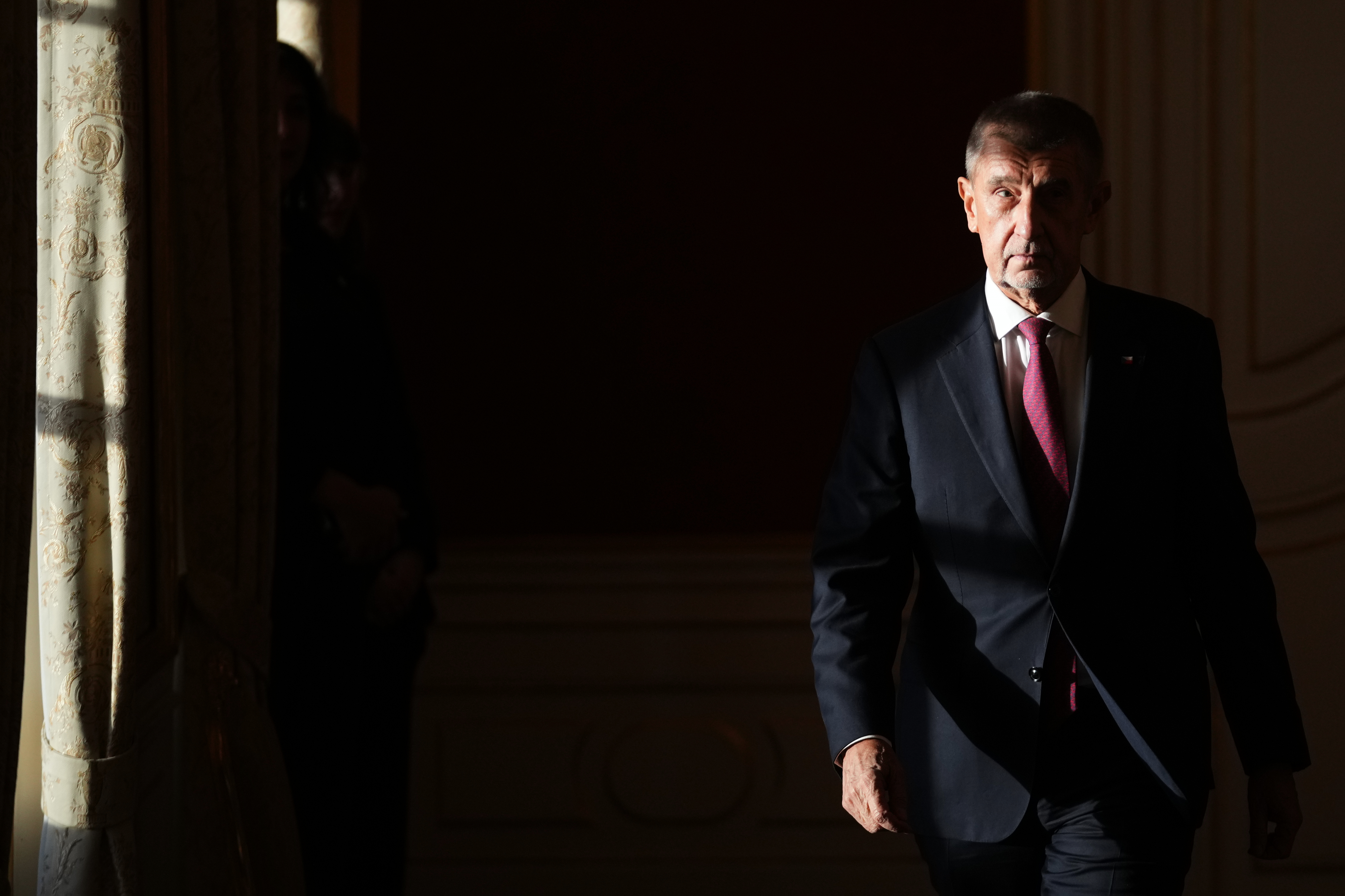 Leader of ANO 2011 political movement Andrej Babis arrives to be sworn in as the country's new prime minister at the Prague Castle in Prague, Czech Republic, Tuesday, Dec. 9, 2025. (AP Photo/Petr David Josek)