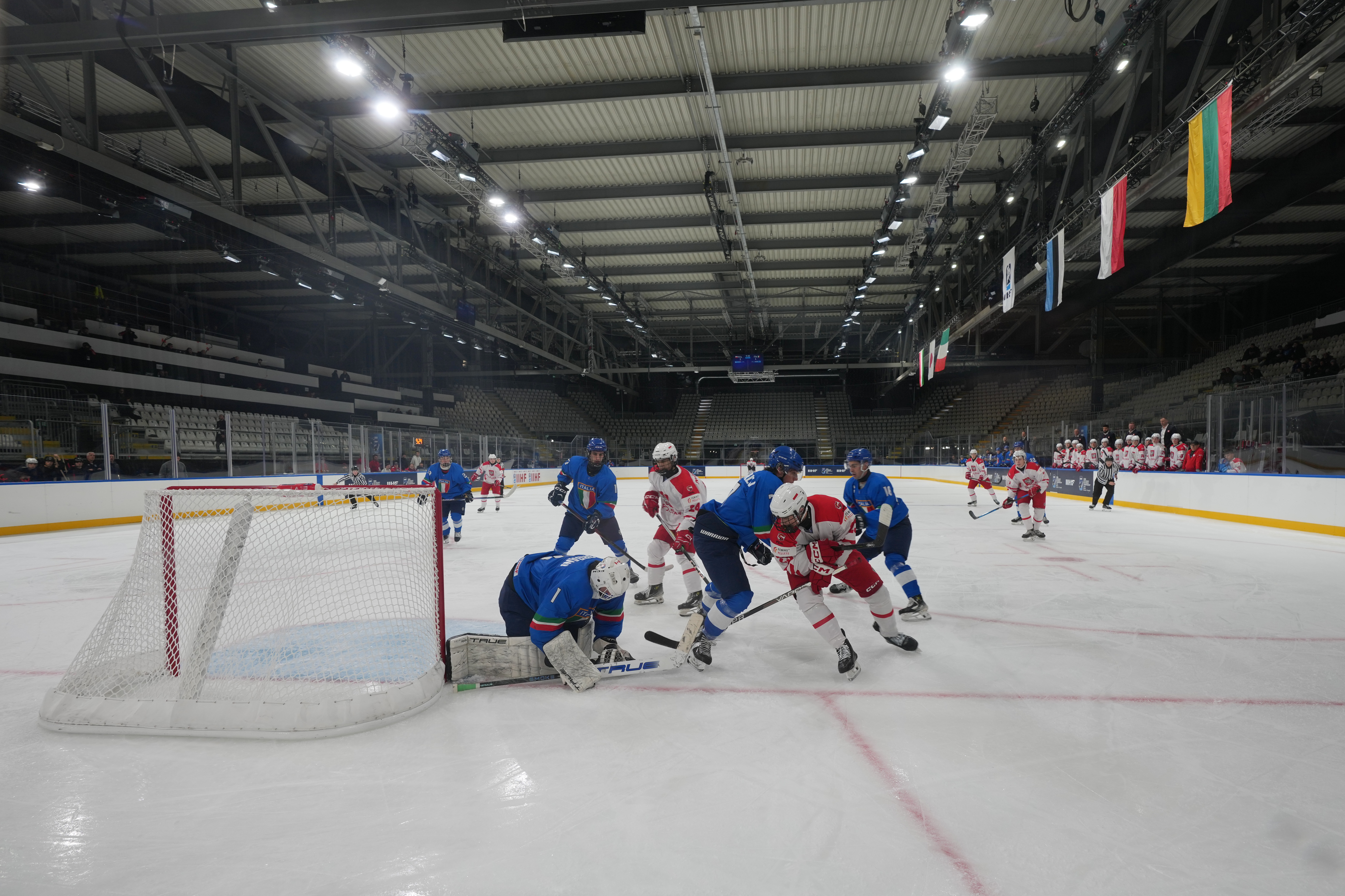 A view of the Ice Hockey Arena during the U20 Ice Hockey World Championship between Poland and Italy as a test event for the 2026 Milan Cortina Winter Olympics, in Rho, near Milan, Italy, Monday, Dec. 8, 2025. (AP Photo/Antonio Calanni)