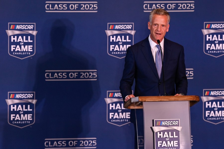 FILE - NASCAR president Steve Phelps announces the inductees to the 2025 NASCAR Hall of Fame class, Tuesday, May 21, 2024, in Charlotte, N.C. (AP Photo/Matt Kelley,File)