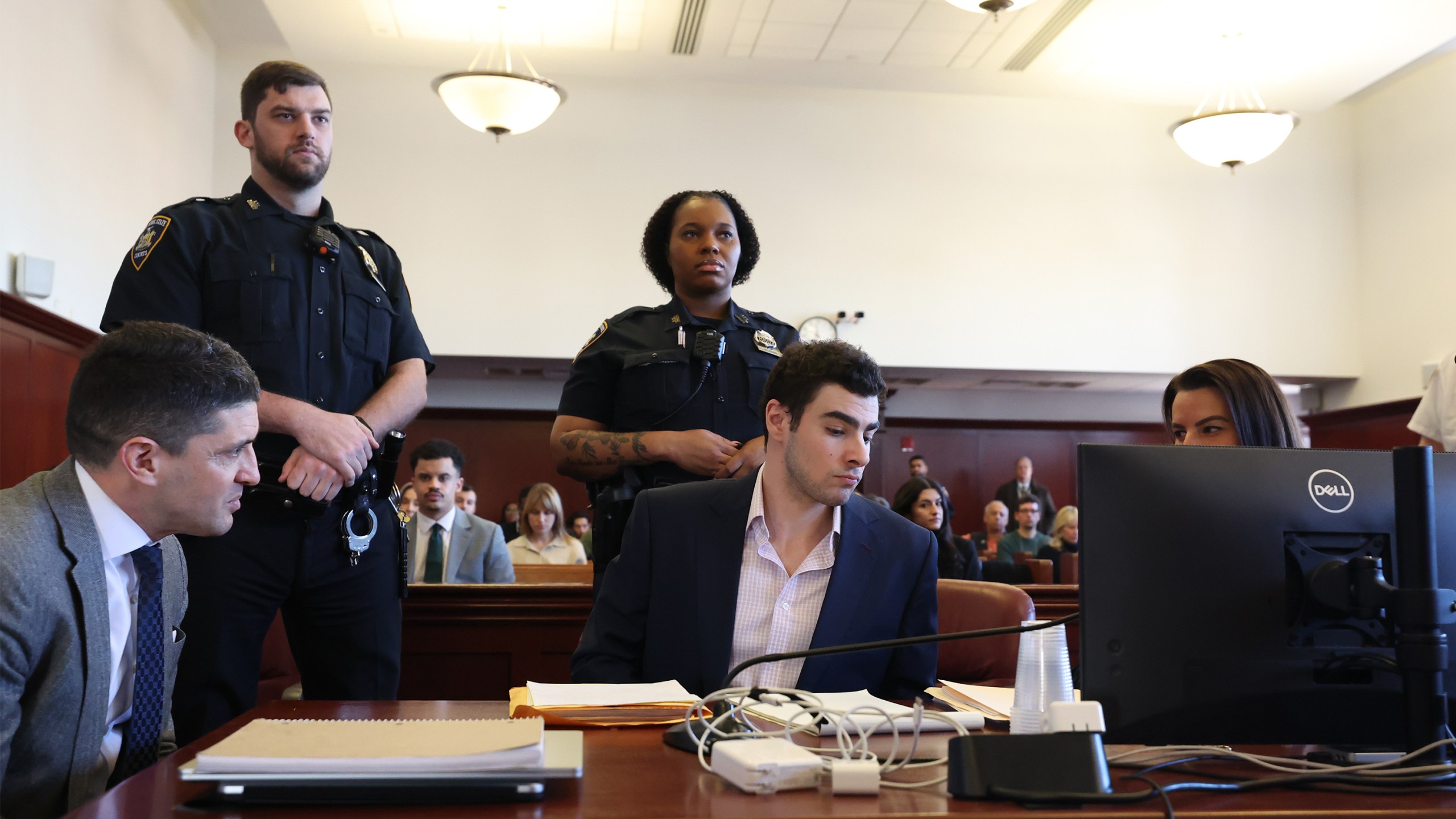 Luigi Mangione appears in Manhattan Criminal Court for an evidence hearing, Tuesday, Dec. 9, 2025, in New York. (William Farrington/New York Post via AP, Pool)