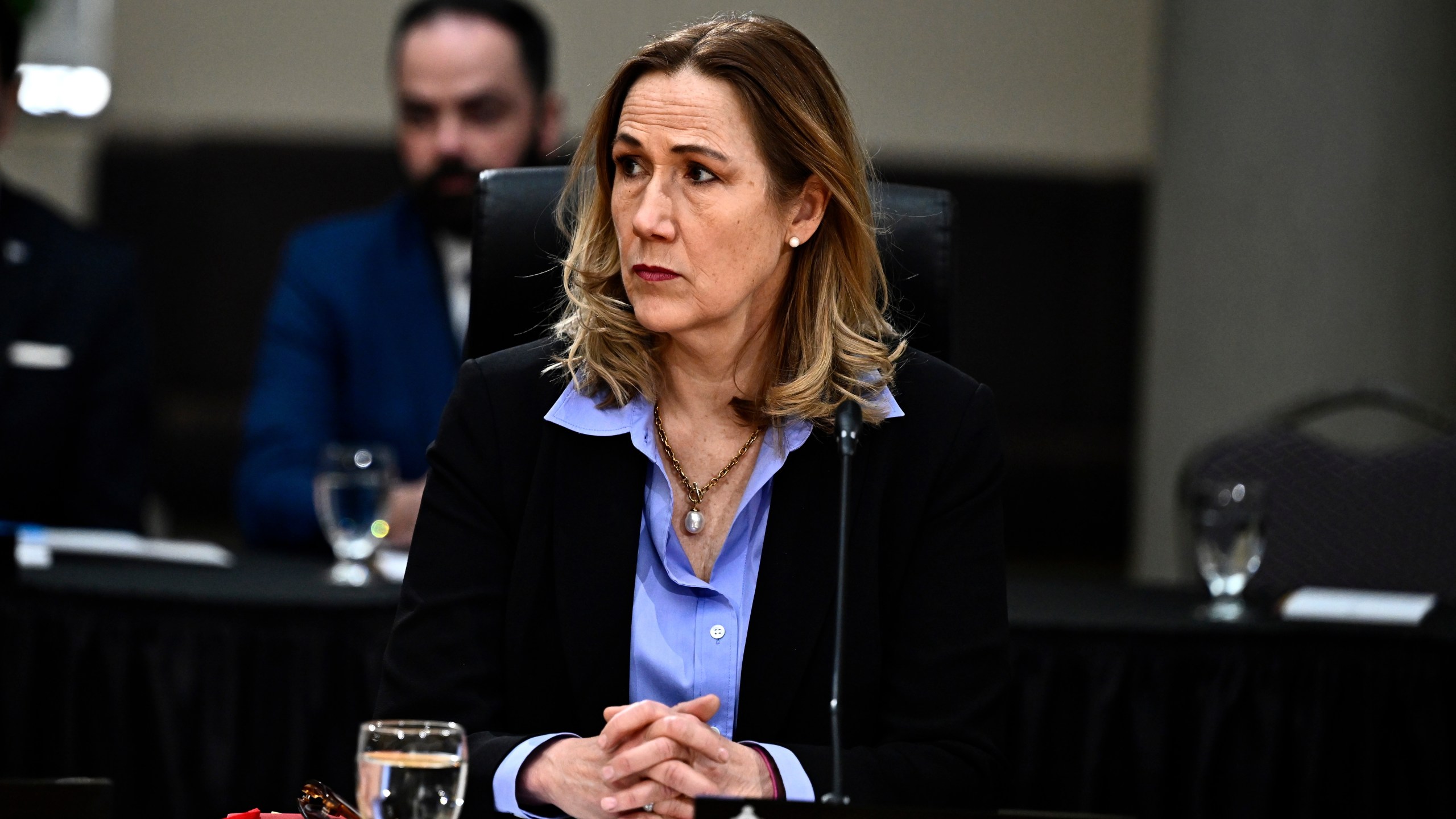 FILE - Ambassador of Canada to the U.S. Kirsten Hillman listens during a First Ministers' meeting in Ottawa, Ontario, Jan. 15, 2025. (Justin Tang/The Canadian Press via AP, File)