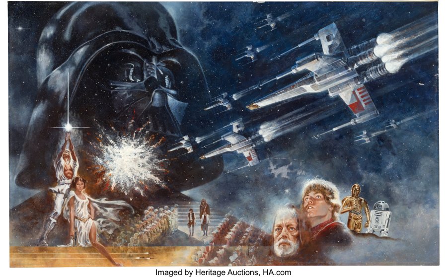 This image provided by Heritage Auctions shows artwork by Tom Jung created for the 1977 movie "Star Wars." (Heritage Auctions via AP)